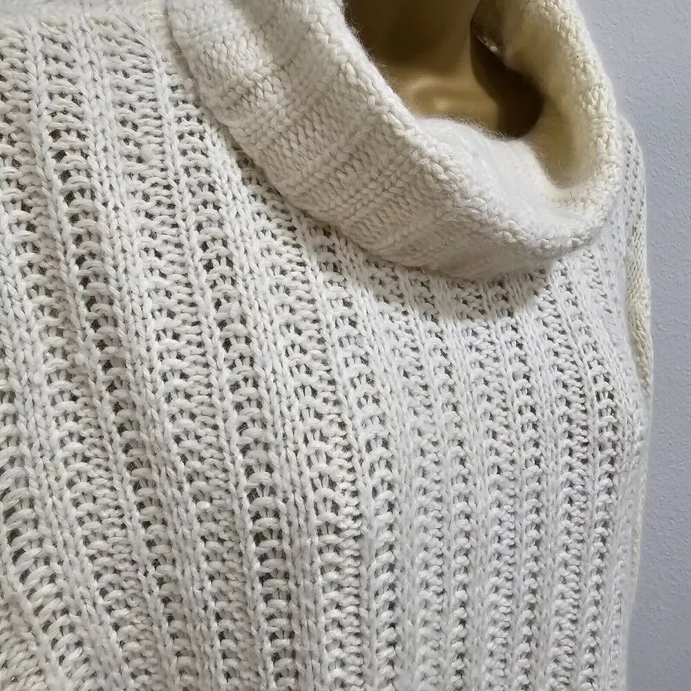 Crazy Horse Chunky Fisherman Cream Angora Blend Cable Knit Sweater Womens L Cozy